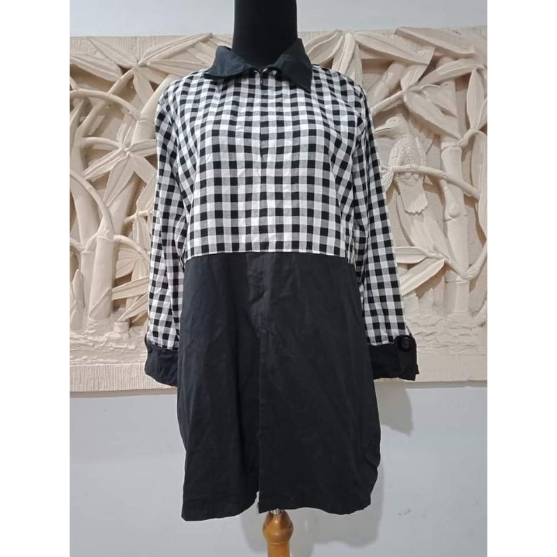 Tunik Kotak Kotak Hitam Putih Preloved