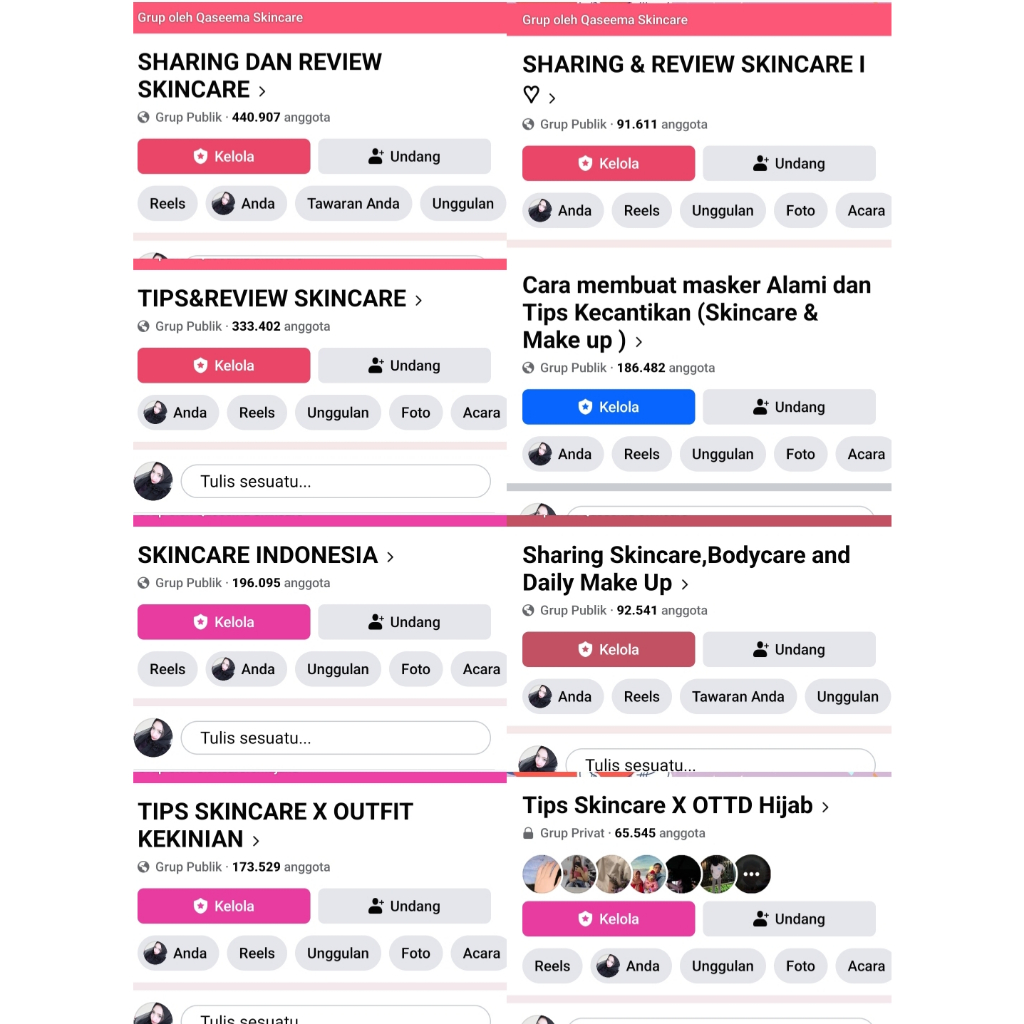 Sewa grup Skincare 1,6 juta member menjadi moderator