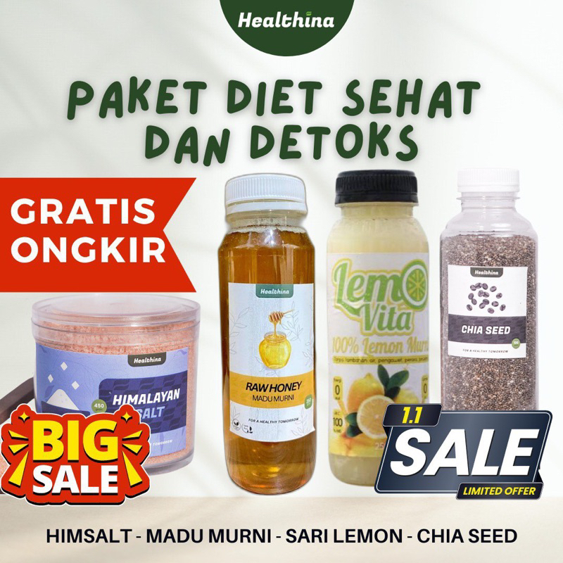 	 Paket Detoks Diet dan Imunitas Sari Lemon lemovita lemon vita Madu Murni Safiya Chia Seed biji chia Garam Himalaya Himsalt detox	