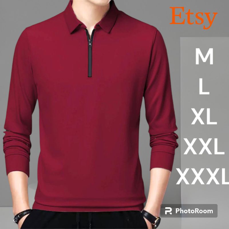 Kaos Kerah Resleting depan Pria Lengan Panjang | Kaos pria Jumbo | fashion distro Polo Shirt Pria AD