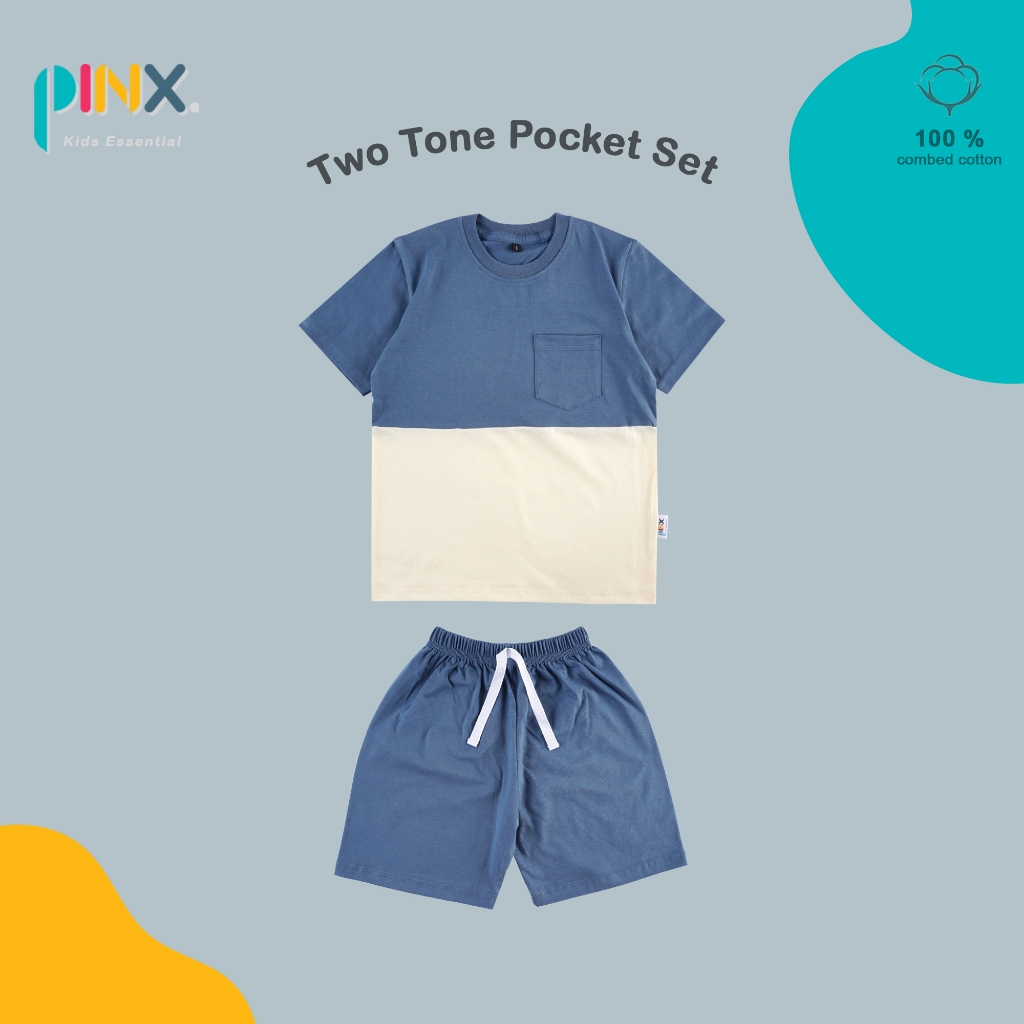 	 PinxKids - Setelan Anak usia 1 - 8 tahun Two tone / Setelan anak Pocket tee Steel Blue	