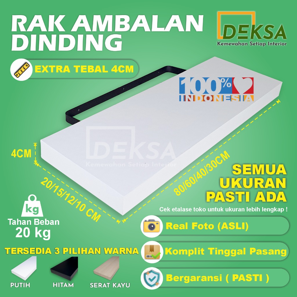 Rak Dinding Kayu Minimalis Ambalan Ukuran 80 Tebal 4cm
