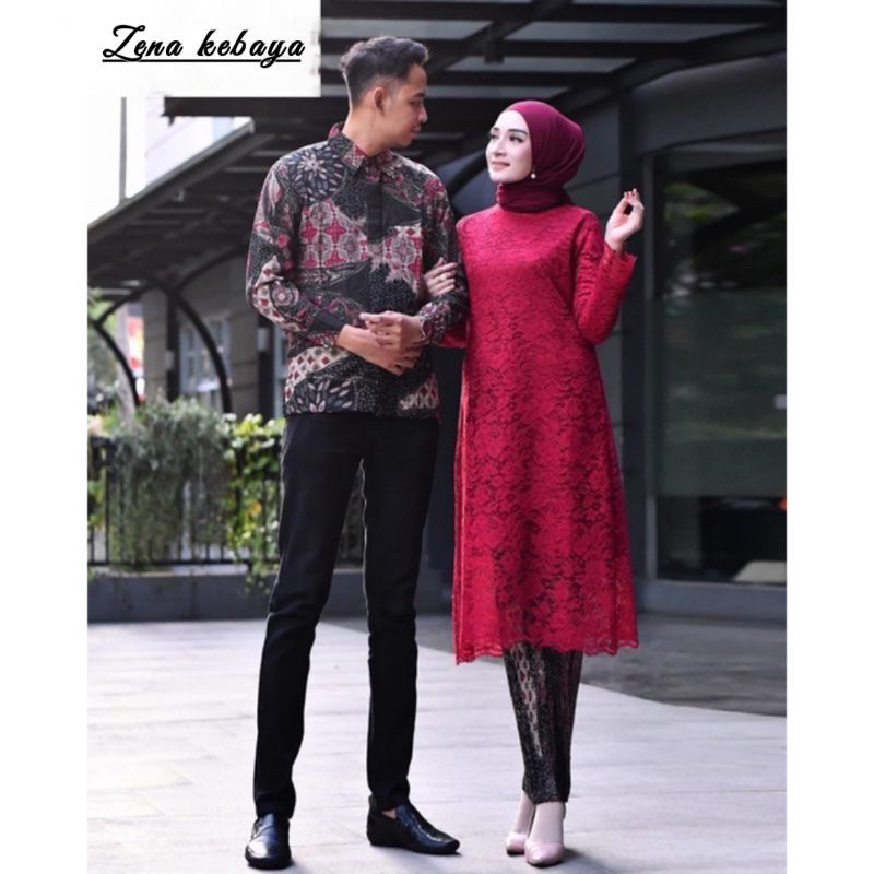 Setelan Couple Pasangan Kebaya Modern Tunik Brokat Kemeja Batik Baju Couple Keluarga Couple Lamaran 