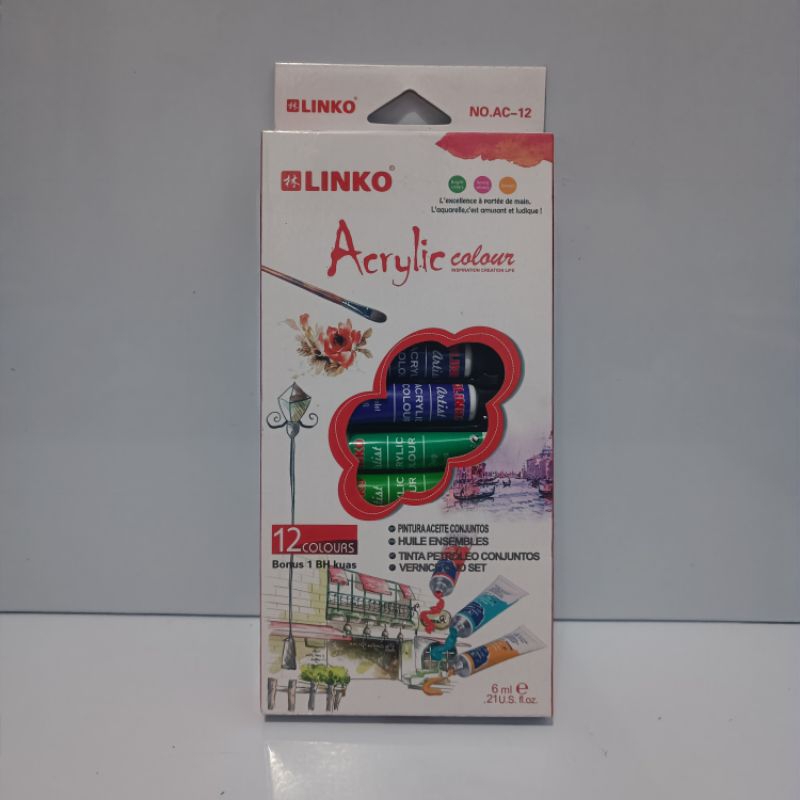 

Linko Acrylic Colour 12 Warna 6 ml + 1 Kuas