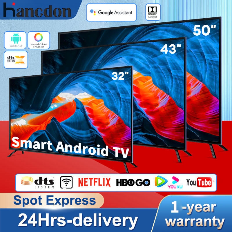 【Rak Kayu Gratis】Hancdon Smart TV 50 inch TV Digital Android LED TV polytron Vidio Televisi Bluetooth Netflix YouTube WiFi HDMI USB Dolby Atmos