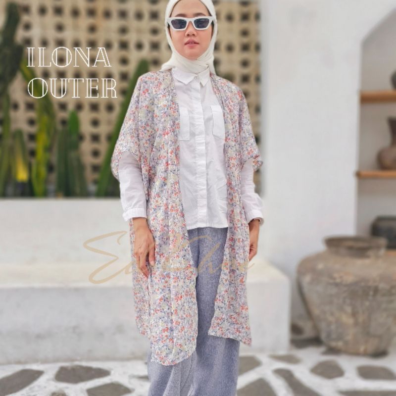 pakaian wanita luaran kekinian casual Ilona outer motif bunga