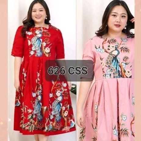dress batik imlek/dress jumbo imlek/dress batik jumbo/dress motif burung hong/dress motif burung mer