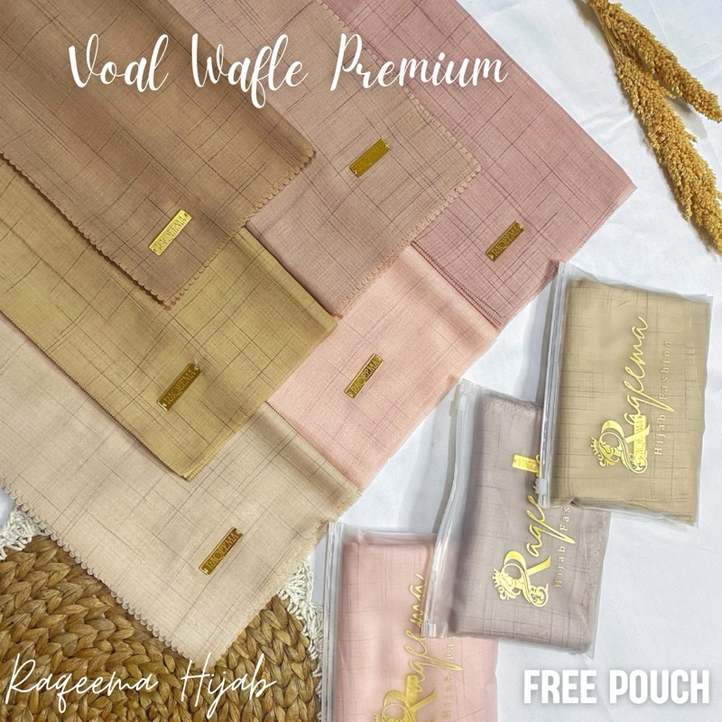 Hijab Voal Wafle Segi Empat Lasercut | Jilbab Premium FREE POUCH by Raqeema