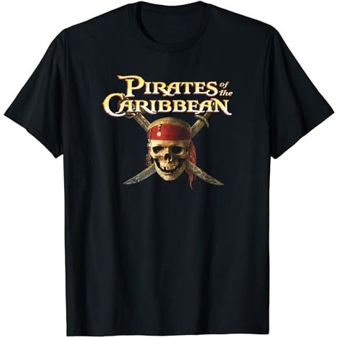 BAJU KAOS Disney Pirates of the Caribbean Skull and Swords Logo T-Shirt