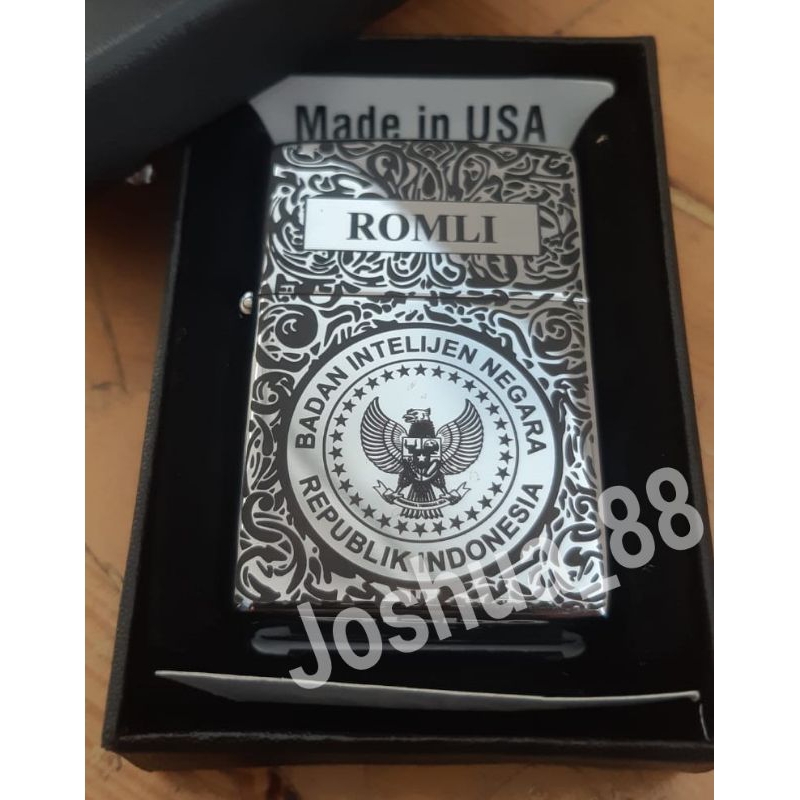 Korek Api Zippo Custom Ukir Logo BIN Silver Batik Bisa Ukir Nama sendiri
