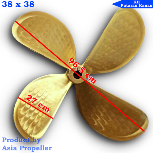 Propeller / Baling baling kapal Kuningan Daun 4 ukuran 38 x 38 Putaran Kanan (RH) - Asia Propeller