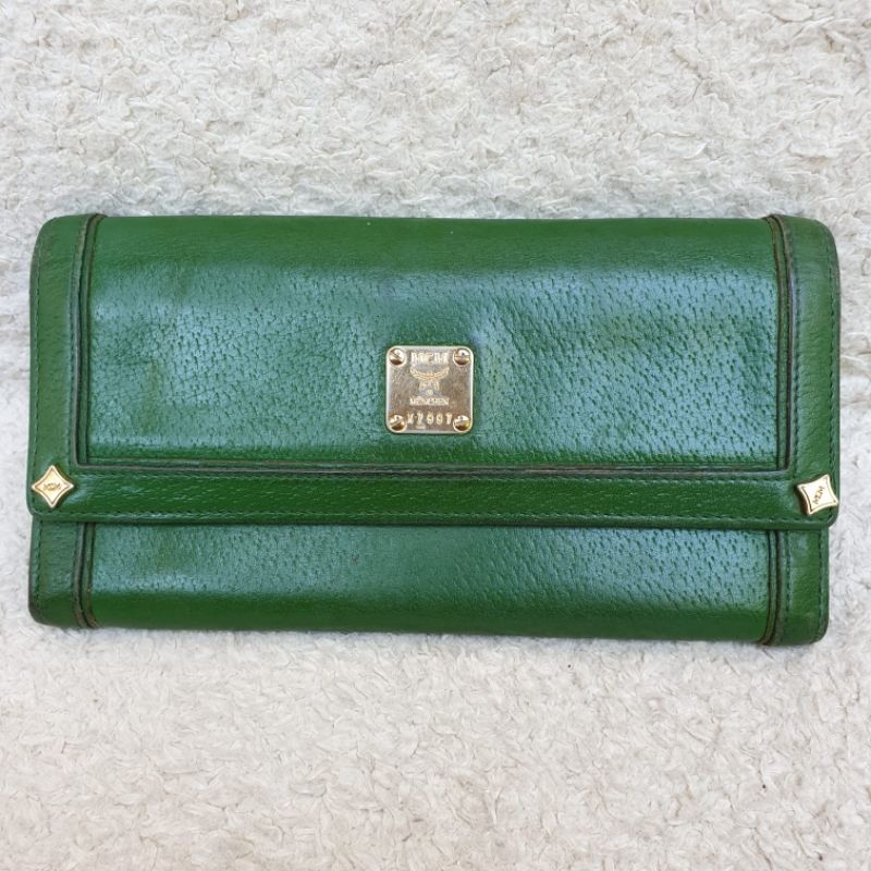 Dompet Panjang Mcm Hijau Wanita Kulit Asli