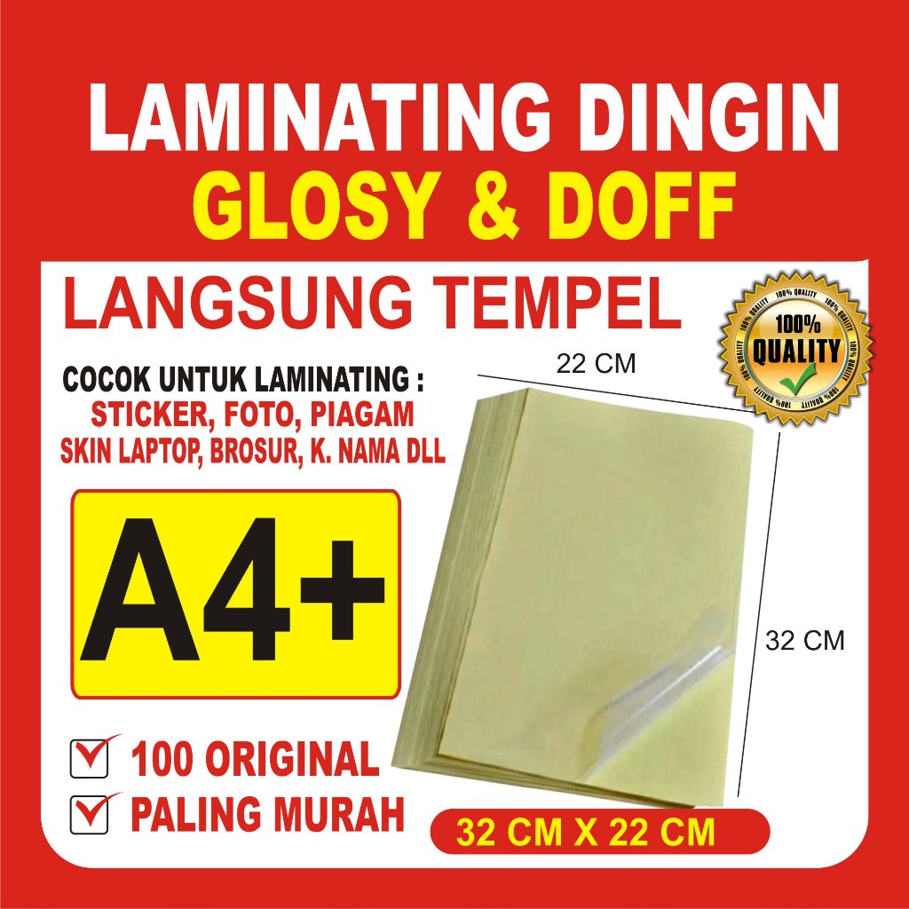 

Plastik Laminasi Dingin A4+ isi 20 lembar - Motif GLOSYY & DOFF, ( Sticker Bening Transparant Pelapis Kertas Foto Doff Photo Paper