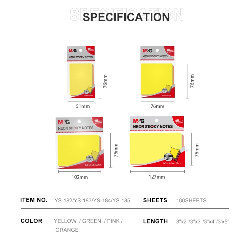 

Sticky Notes 100 Sheets Neon Color M&G ( 25 Sheets x 4 Color )