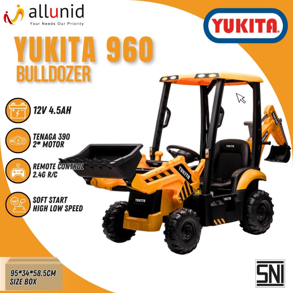 Maenan Anak Truk Garpu Mobil Aki Yukita 960 Forklift BULDOZER 12V -KUNING