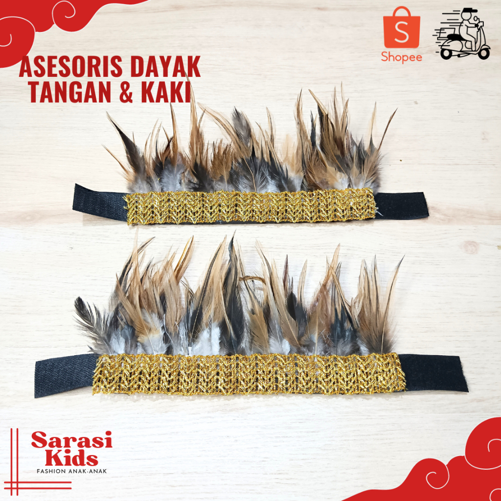 RB Aksesoris bulu dayak gelang bulu dayak tangan dan kaki bulu adat dayak bulu ayam tangan dan kaki