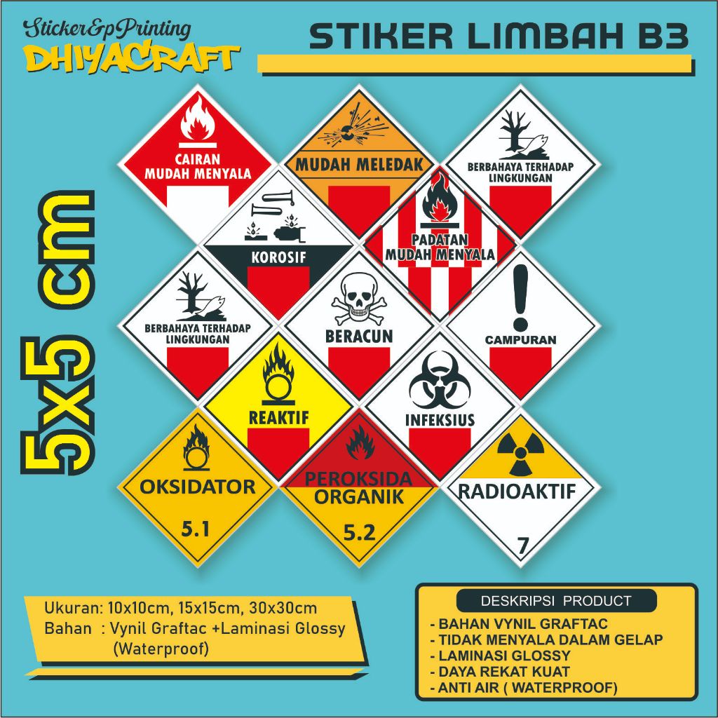 

Sticker Label Tanda Simbol Limbah B3 ukuran 5x5 cm Stiker Bahan Berbahaya dan Beracun STIKER HAZMAT, Sticker Label Simbol B3 Stiker Bahan Berbahaya dan Beracun, Mudah Terbakar, Bahaya teradap Lingkungan, Stiker Mudah Terbakar, Stiker Korosif