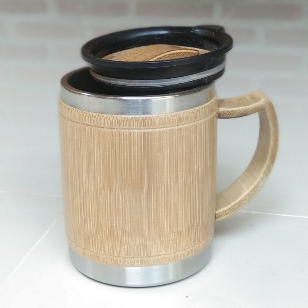 Gelas Mug Bambu Stainless