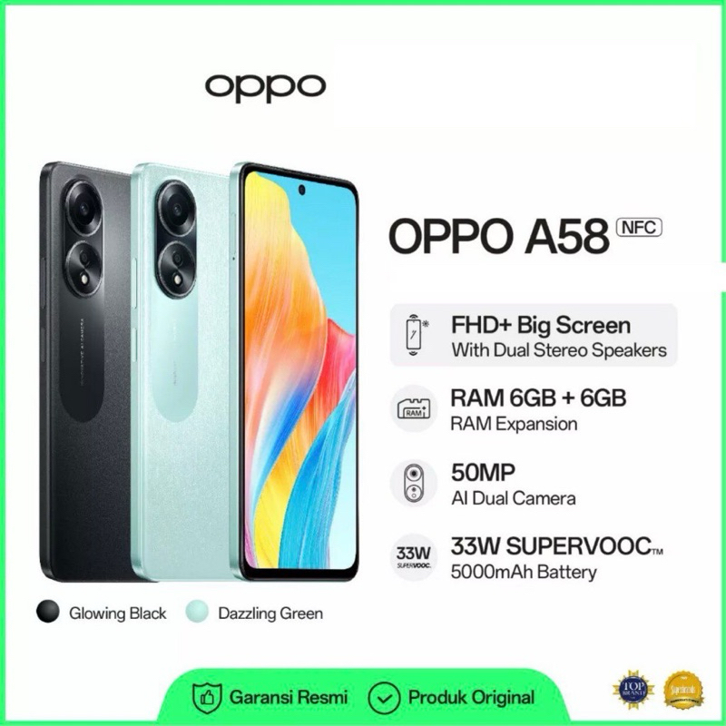 HP OPPO A58 RAM 6+6GB/  MEMORY INTERNAL 128GB