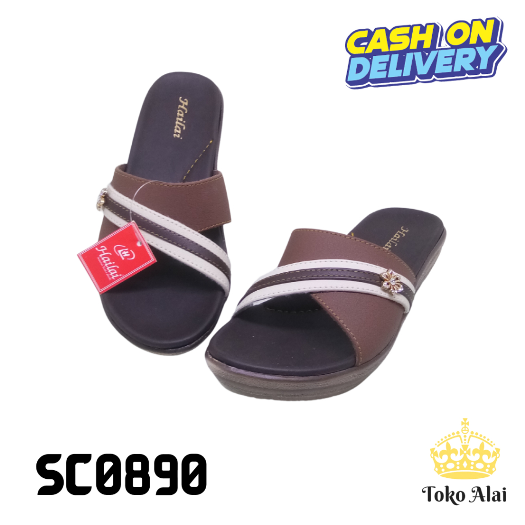 Sepatu Sendal Hailai Strap Putih Wanita Slip Tumit 3 Cm Terkini Casual GP04 Premium Quality SC0890