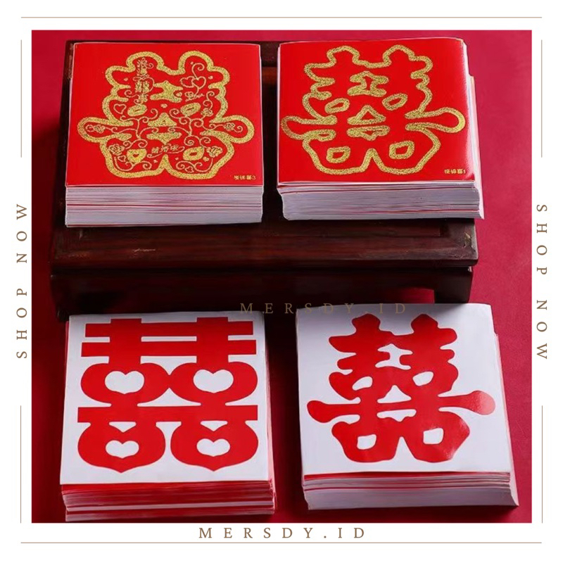 

【.】 Tempelan Wedd shuangxi 10CM/ Tempelan Buah Dinding Bentuk Lem Warna Merah Putih #Stiker