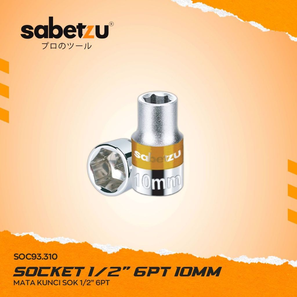 SABETZU 1/2" Kunci Mata Shock Sok 6PT 10mm Mata Kunci Shock Impact Socket 1/2 inch 6 PT Mata Kunci S