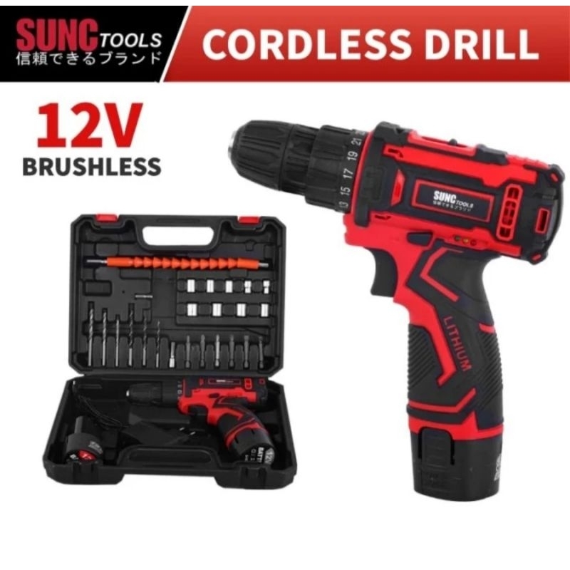 Mesin Bor Codless Baterai 2 Sunc 12V / Mesin Bor 10mm Baterai 12V Sunc