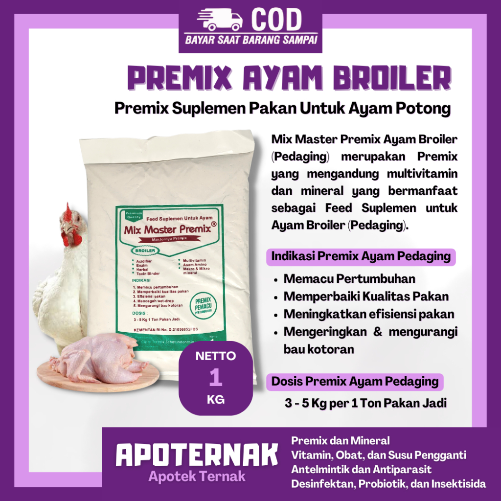MIX MASTER PREMIX AYAM BROILER 1 KG - Premix Ayam Pedaging Broiler - Mix Master PQ Broiler