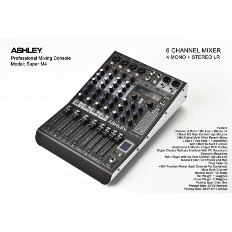 MIXER ASHLEY SUPER M4 6 CHANNEL USB BLUETOOTH 99 DSP EFEK VOKAL ORIGINAL