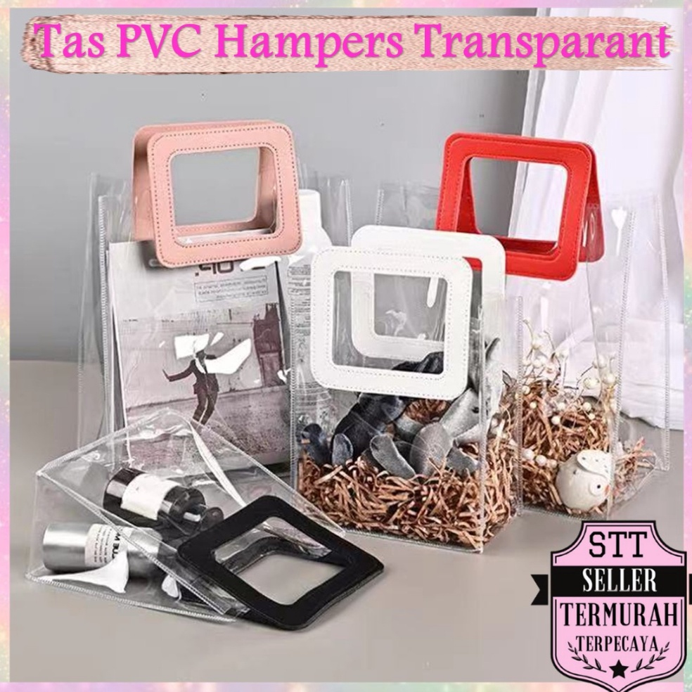 

New event STT Tas PVC Hampers Transparan Serbaguna Goodie Bag Handle Leather Mika Transparant Handbag Gift Souvenir Murah