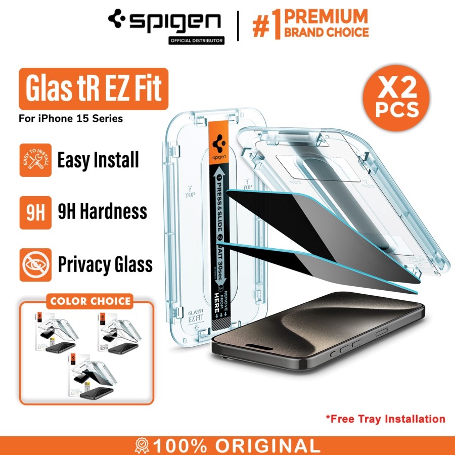 Privacy Tempered Glass iPhone 15 Pro Max Plus Spigen Ez Fit Glas tR Anti Spy Screen Guard Protector 