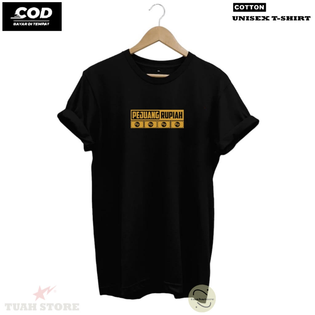 T-Shirt Pria / Baju Kaos / Lengan Pendek / Kaos Distro Logo PEJUANG RUPIAH KOTAK GOLD