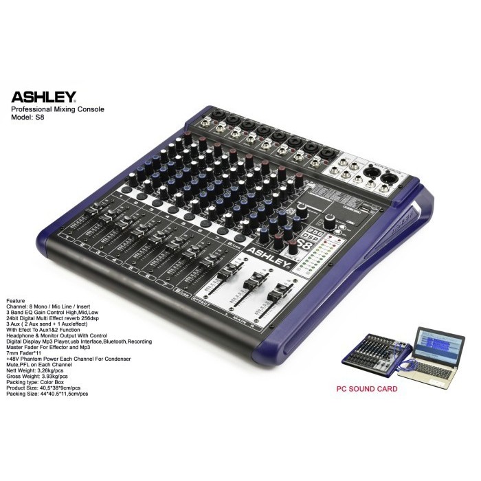 Mixer Ashley 8 Channel Professional Audio Mixer ASHLEY S8
