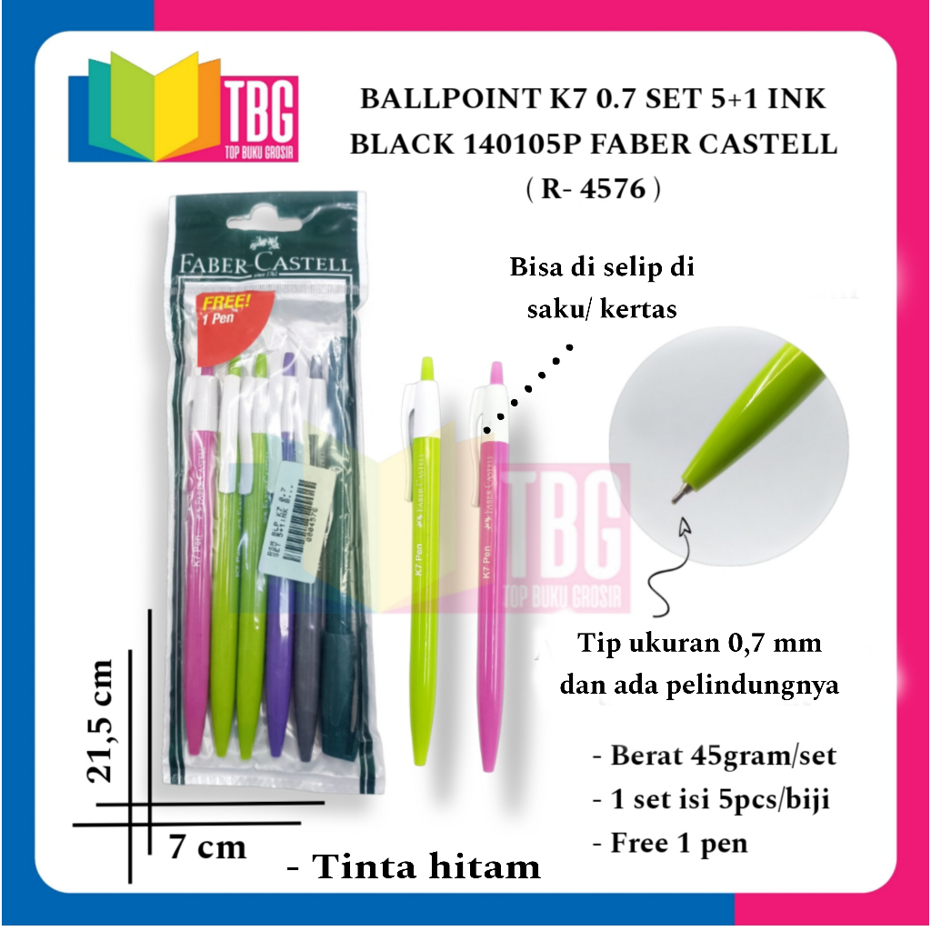 

1 SET BOLPEN K7 0.7 SET 5+1 INK BLACK 140105P FABER CASTELL PULPEN PENA BOLPEN BALLPOINT (R-4576)
