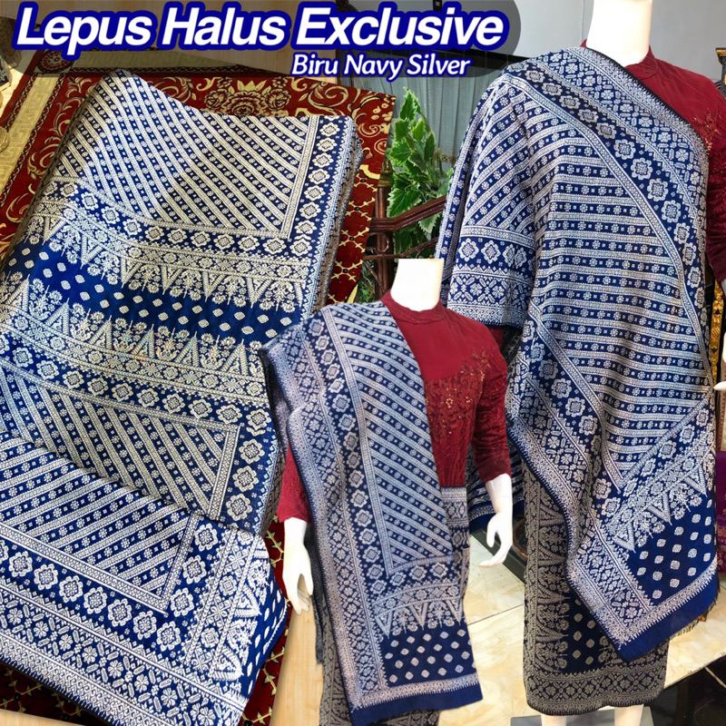 Songket Lepus Halus Exclusive Gebeng ORI warna Biru Navy Silver  /songket tenun asli palembang /ilha