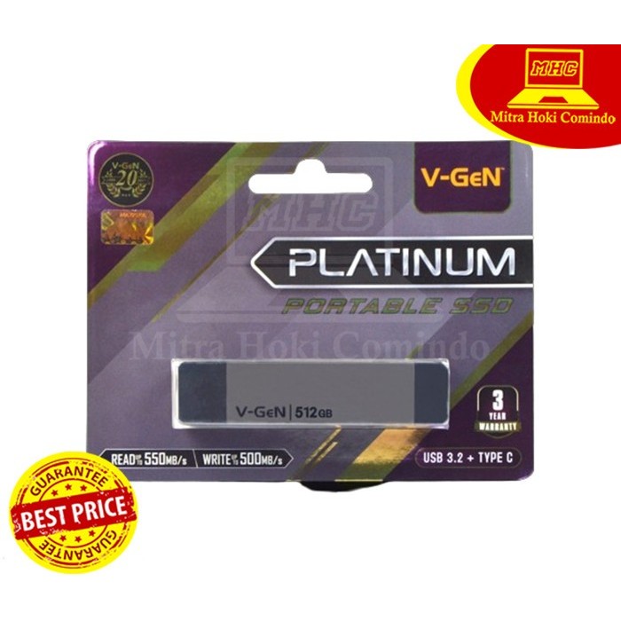 SSD EKSTERNAL VGEN 512GB PORTABLE VGEN PLATINUM 512GB USB 3.1 TYPE C