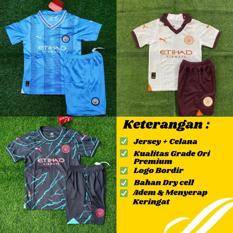 Setelan Jersey MenChester City Anak Kids Junior Home 2023 2024 Grade Ori Import Baju Sepak Bola Anak