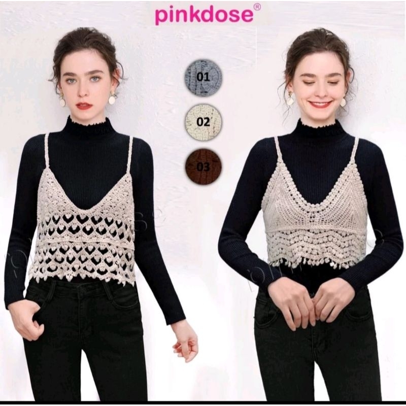 PINKDOSE || Korean Lace Crop Top Elise Vest Rajut Import Seri Warna