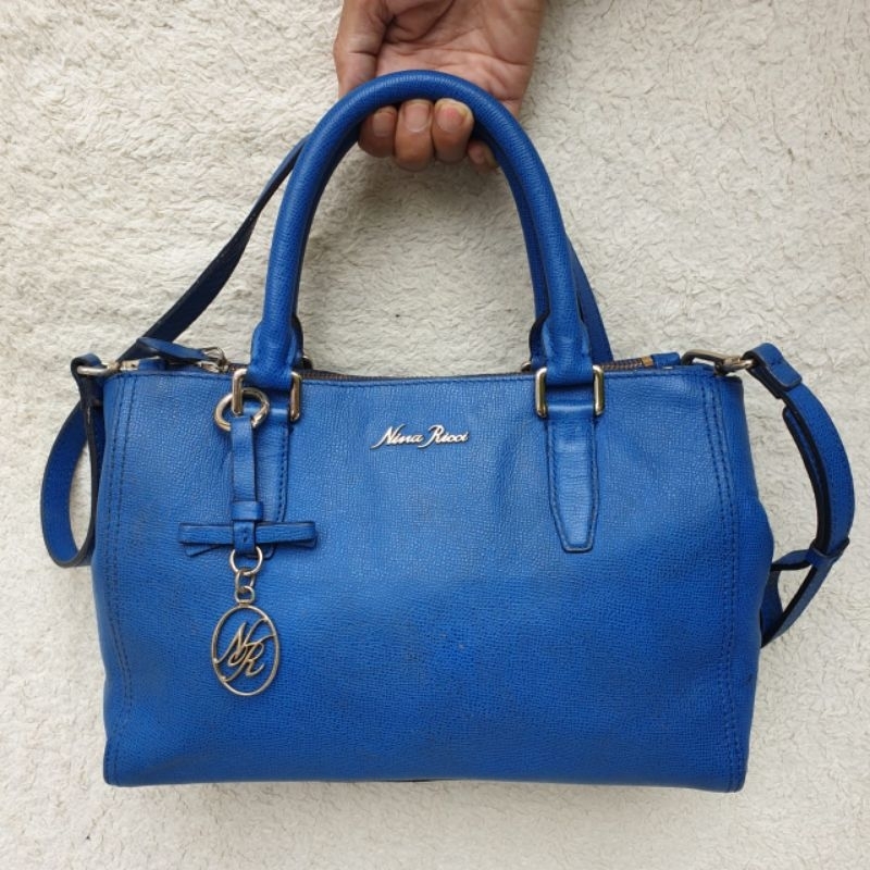 Tas Nina Ricci Wanita Sling Bag Handbag Biru Kulit Asli