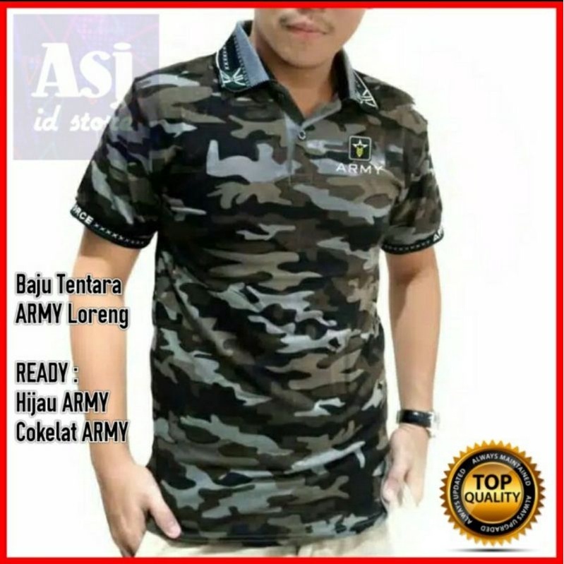 BAJU TENTARA KERAH COKLAT ARMY - Kaos polo pria motif army loreng best quality