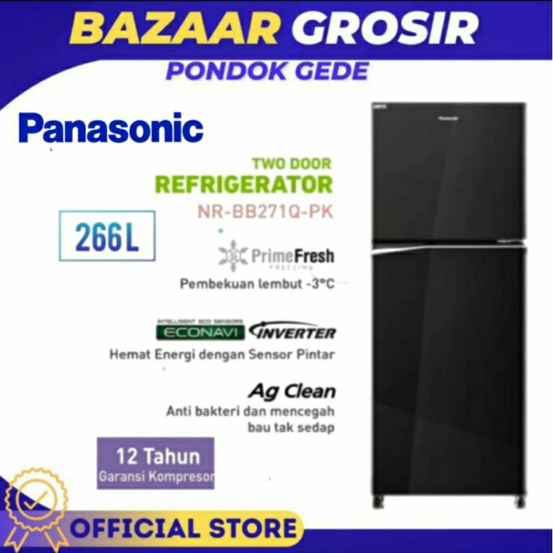 Panasonic NR-BB271Q-PK Kulkas 2 Pintu Inverter NR BB271Q  266 L