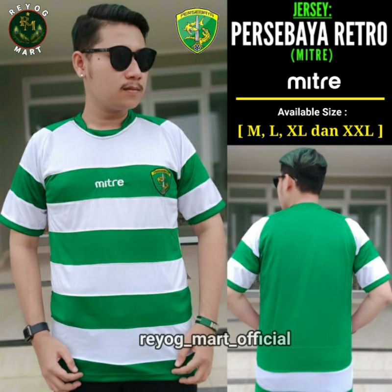 JERSEY PERSEBAYA MITRE 1927 ISL 2011 / 2012 HIJAU SALUR PUTIH RETRO DRYFIT