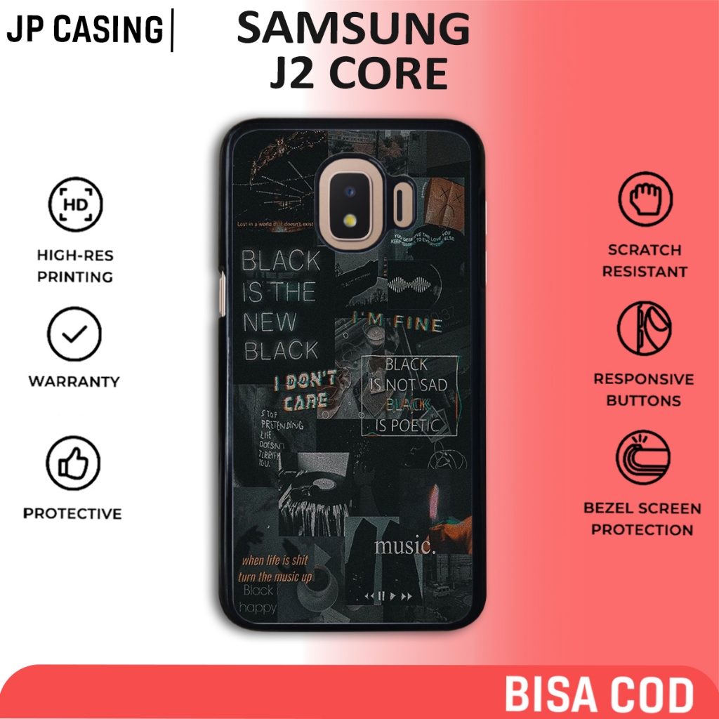 case samsung j2 core terbaru aesthetic black 04 keren cute casing cewek cowok hp mewah bahan softcas