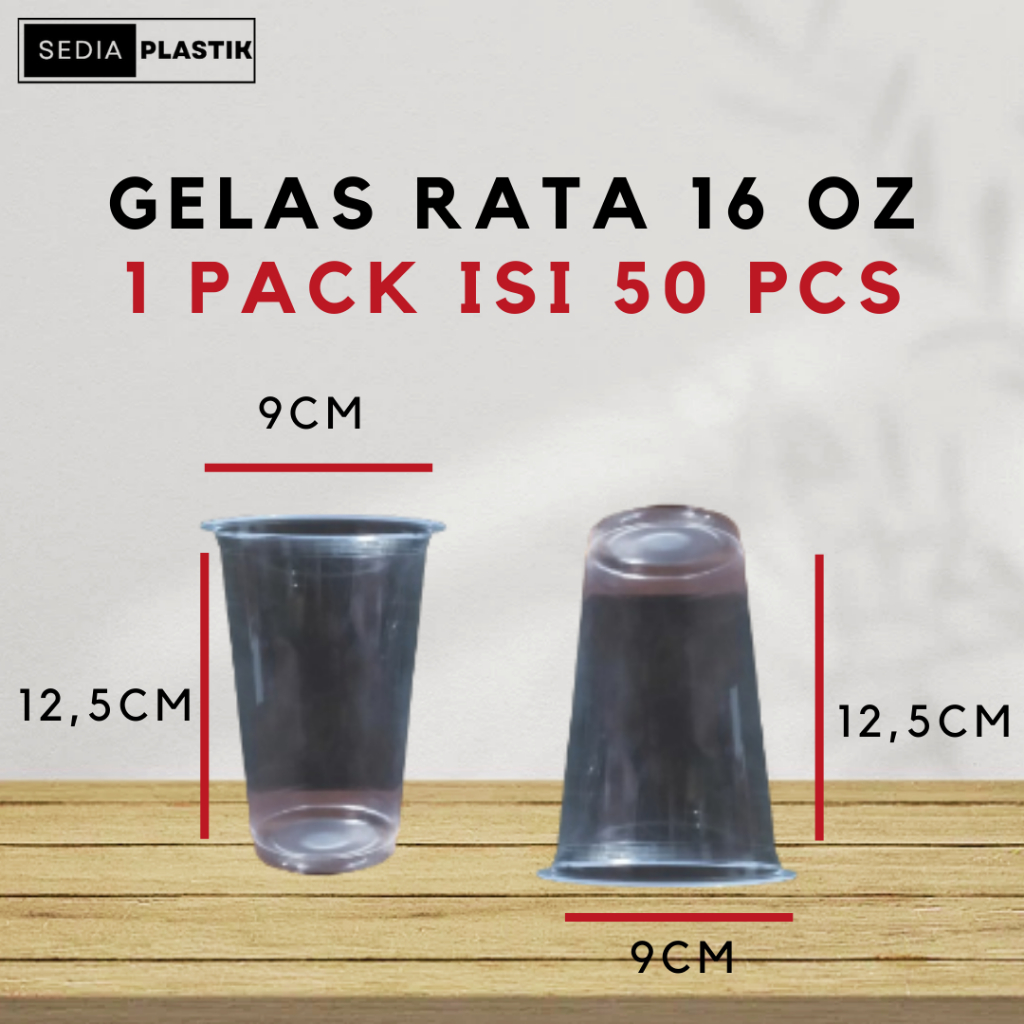 GELAS PLASTIK CUP DATAR ES TEH POP ICE JUS 16OZ ISI 50 PCS