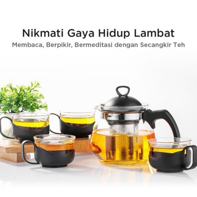 TEAPOT MINISO / 1 set teapot / Teapot with mug glass / cangkir miniso / teapot multifungsi / gift