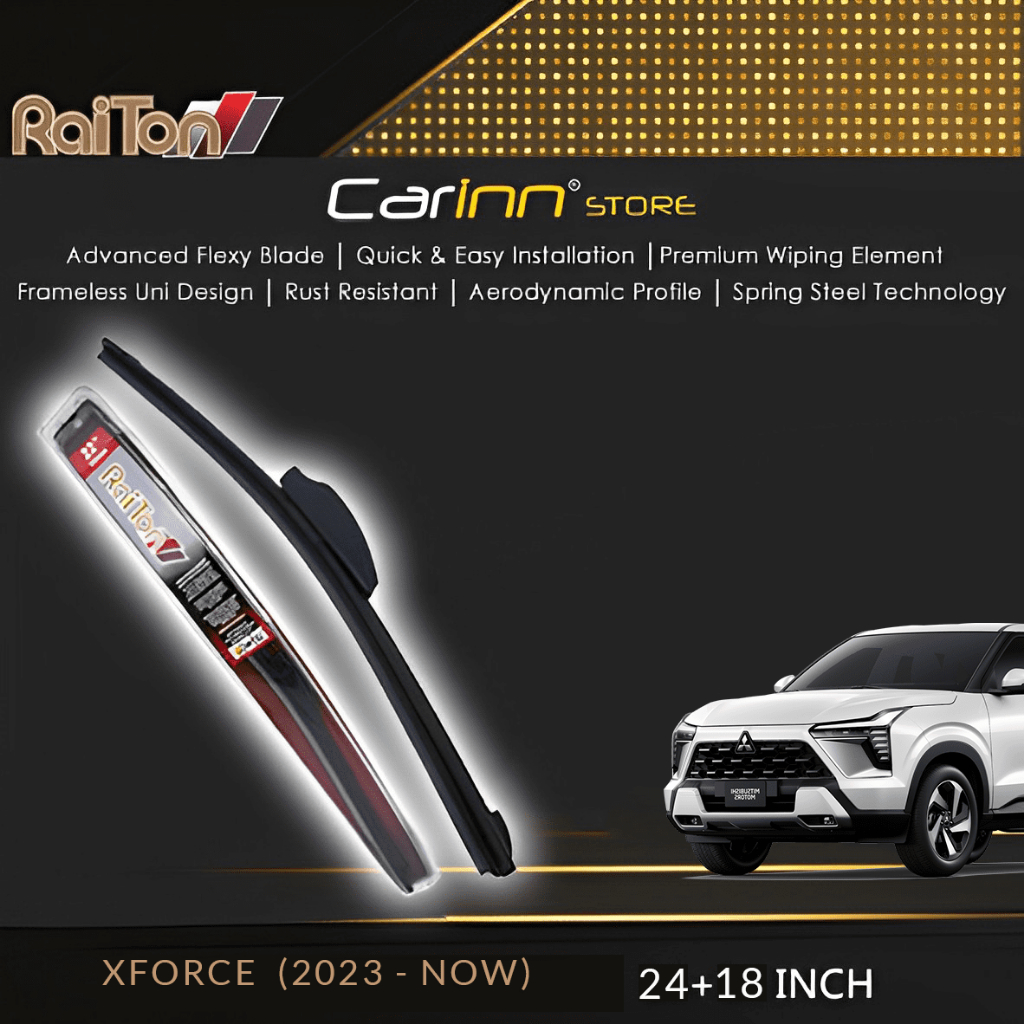 Raiton Sepasang Wiper Frameless Full Karet Kaca Depan Mitsubishi XForce X-Force 2023-Now 24" & 18"