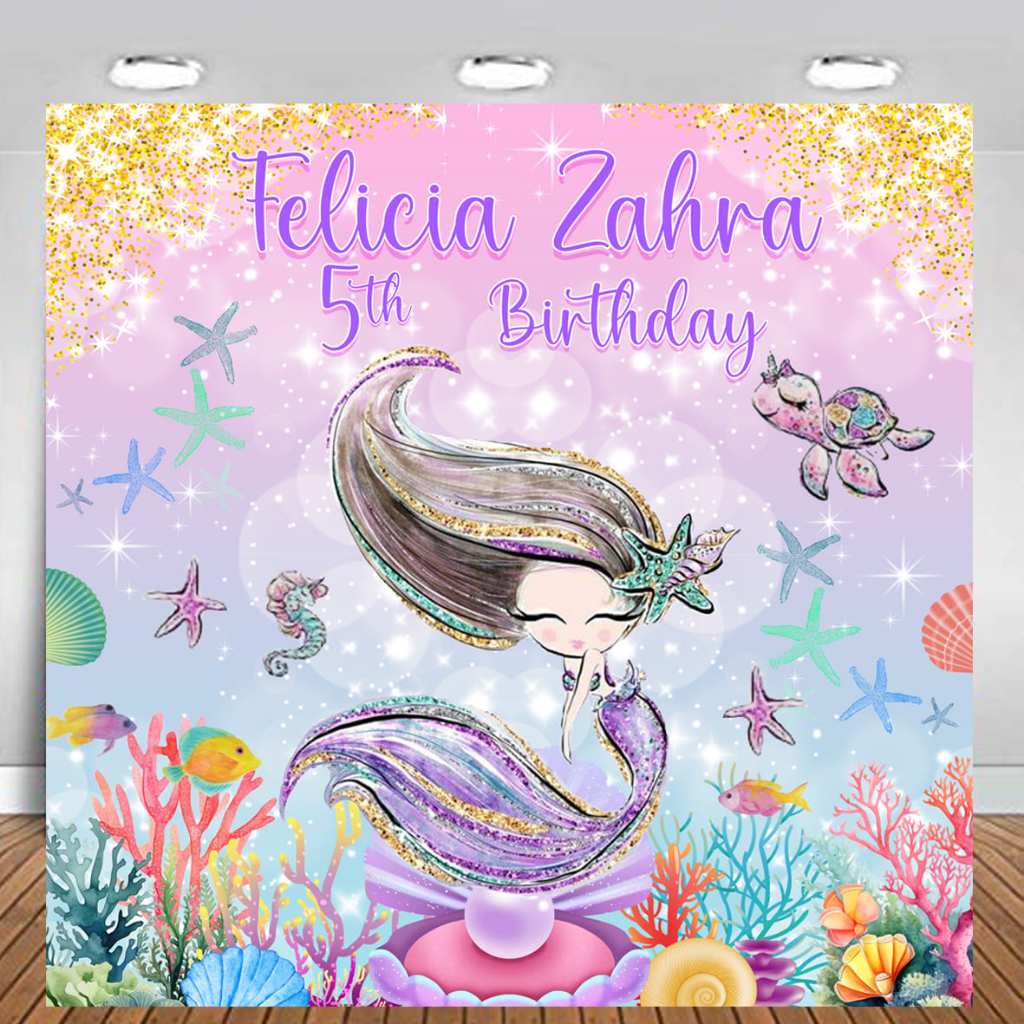 Mermaid Gliter - Backdrop Birthday / Banner Flexi / Background Party Ulang Tahun