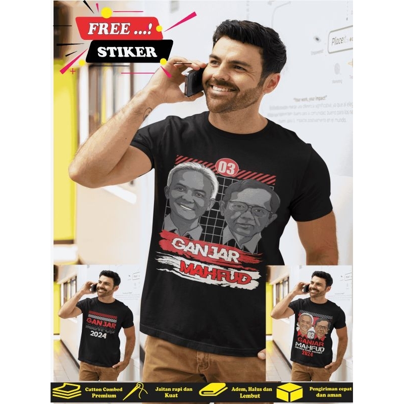 Kaos Pria Wanita Distro Keren Ganjar Mahfud Presiden 2024 Kaos Ganjar Pranowo terbaru Kaos Ganjar sa