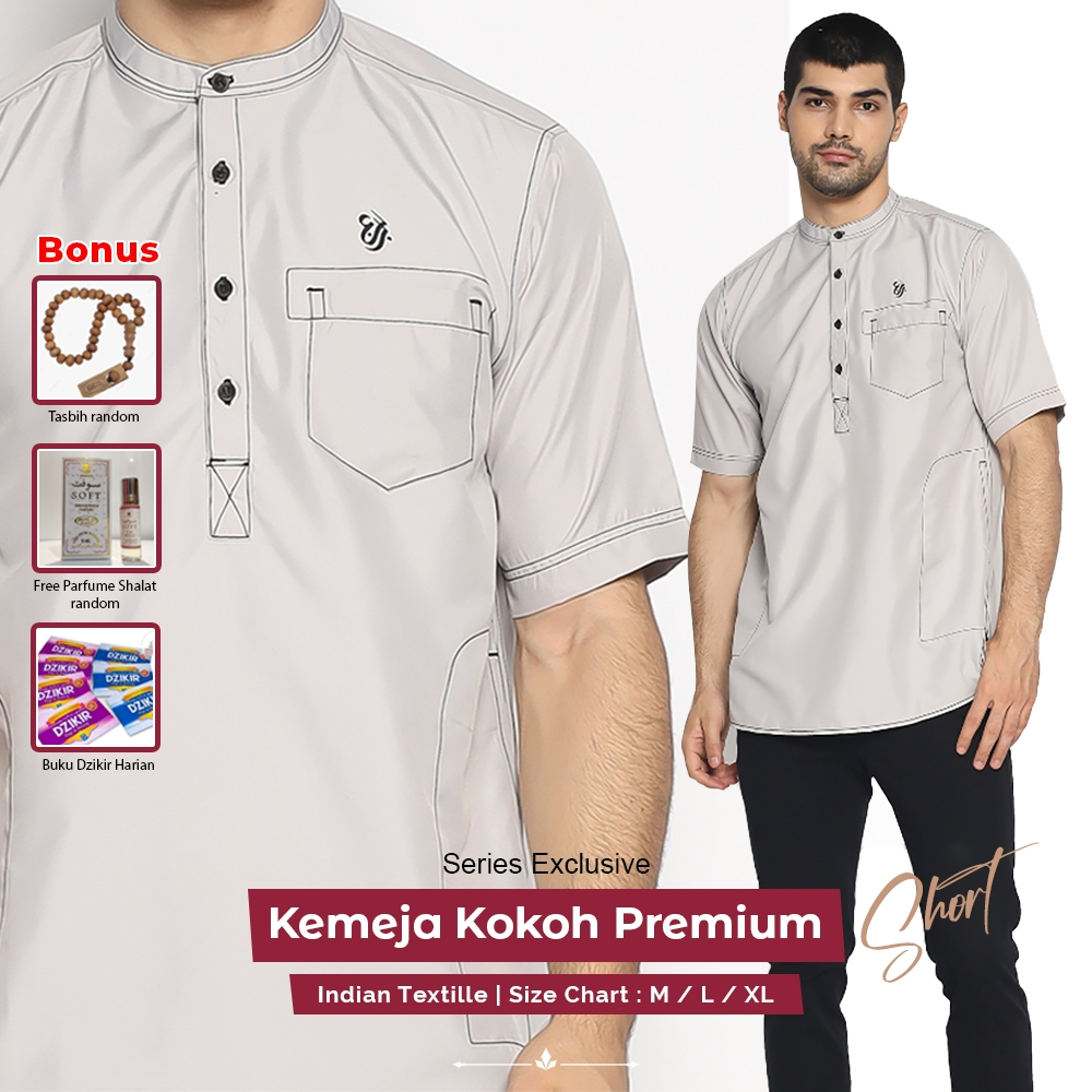 KEMEJA KOKO PENDEK PRIA POLOS ATASAN FASHION MUSLIM PREMIUM KEMKO COWOK KERAH SANGHAI BULAT BAJU KUR
