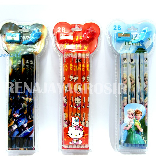 

[12pcs] Pensil 2B set lengkap dengan serutan motif disney - pensil isi 12 pcs murah
